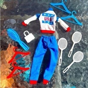 Vintage BARBIE doll athletic sports clothing clothes with accessories.